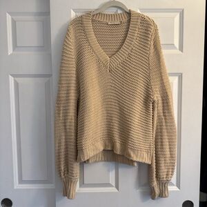 Bec & Bridge Beige Open-Knit V-Neck Sweater